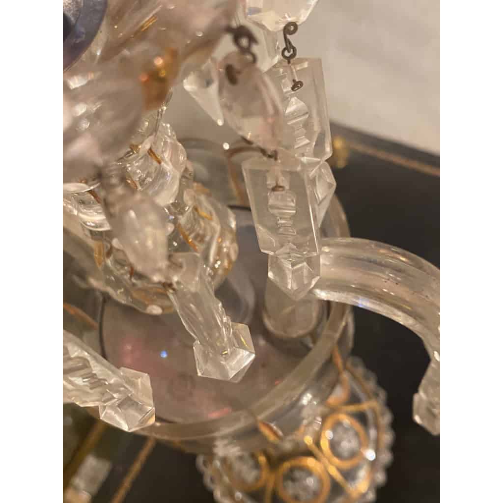 1950′ Paire de Chandeliers Cristal De Bohéme 2 Branches Socles Perlés Et Signés | Biron 1950′ Paire de Chandeliers Cristal De Bohéme 2 Branches Socles Perlés Et Signés