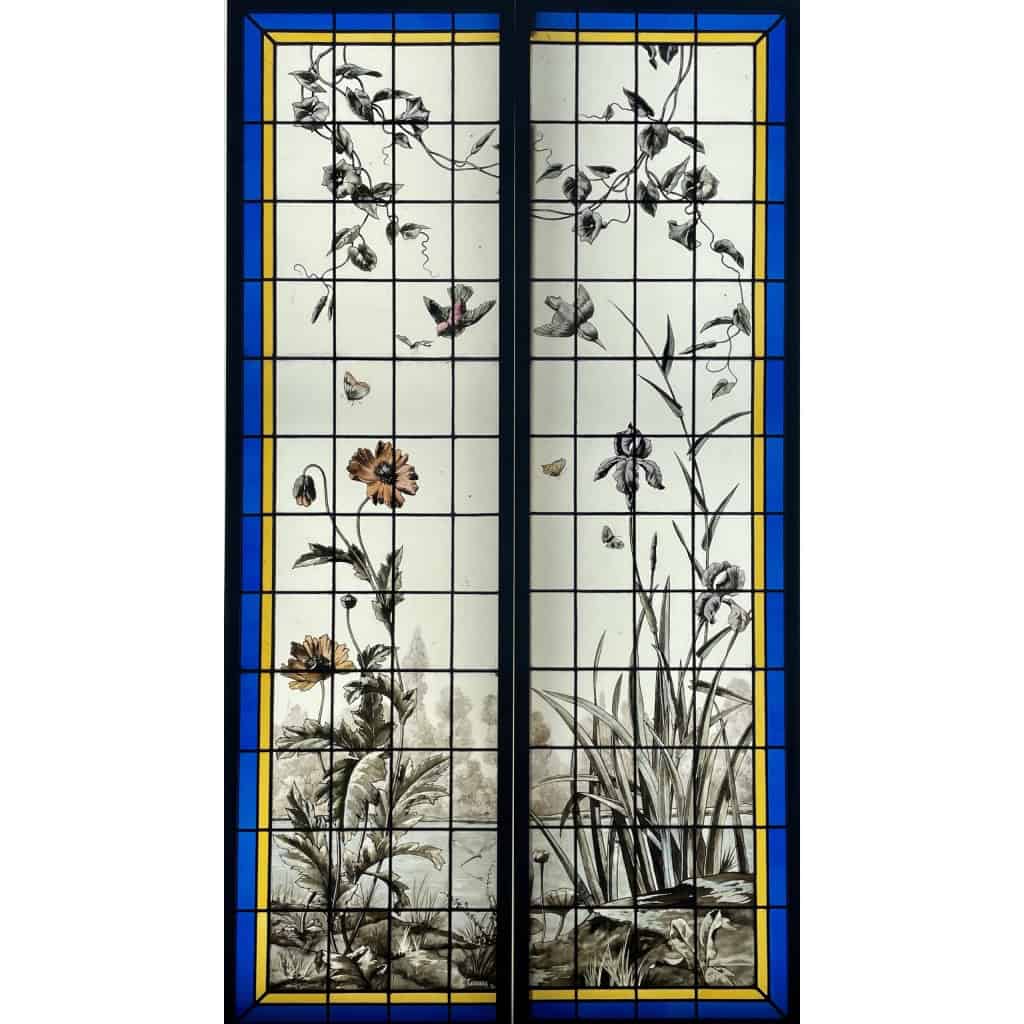 Vitraux bord d’étang signé Giovanola Paris (113 x 204 cm) | Biron ||