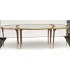 1970′ Table Tripartite Maison Charles Forme Arbaléte, Jansen Ou Baguès Décor Palmier en Bronze Doré avec Plateaux Miroirs Vieillis