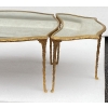 1970′ Table Tripartite Maison Charles Forme Arbaléte, Jansen Ou Baguès Décor Palmier en Bronze Doré avec Plateaux Miroirs Vieillis