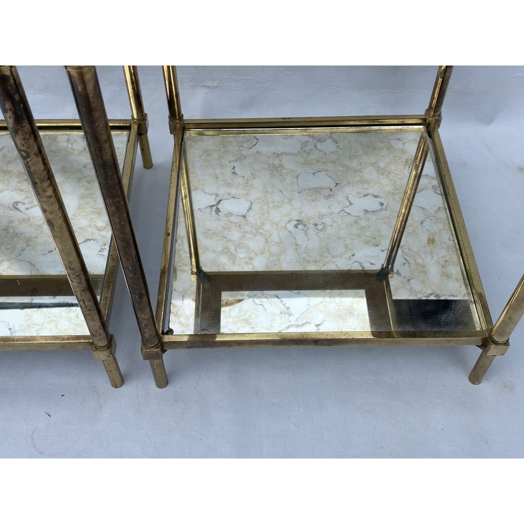 1970′ Paire De Bouts De Canapés Ramsay en Laiton Avec Miroirs Vieillis | Biron 1970′ Paire De Bouts De Canapés Ramsay en Laiton Avec Miroirs Vieillis