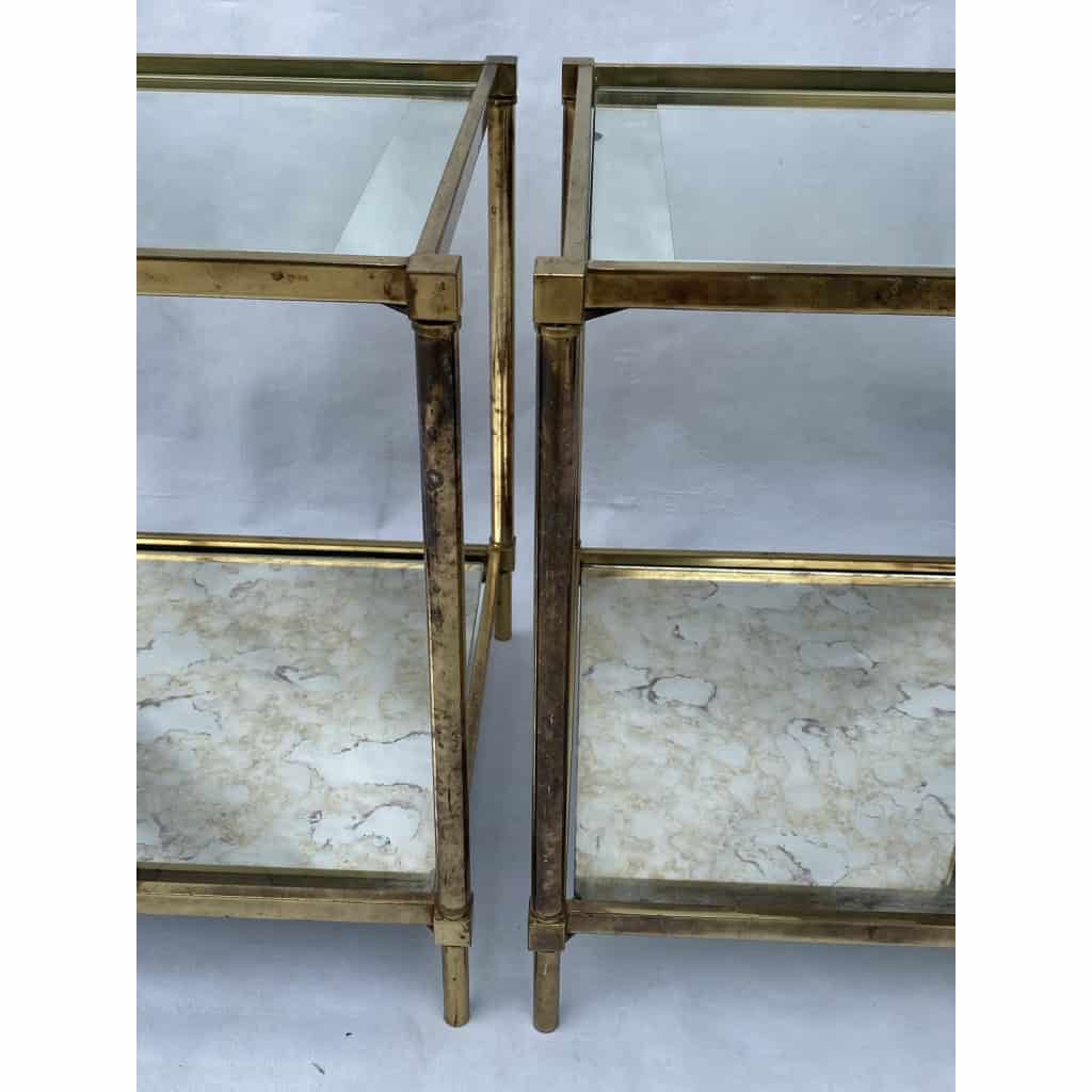 1970′ Paire De Bouts De Canapés Ramsay en Laiton Avec Miroirs Vieillis | Biron 1970′ Paire De Bouts De Canapés Ramsay en Laiton Avec Miroirs Vieillis