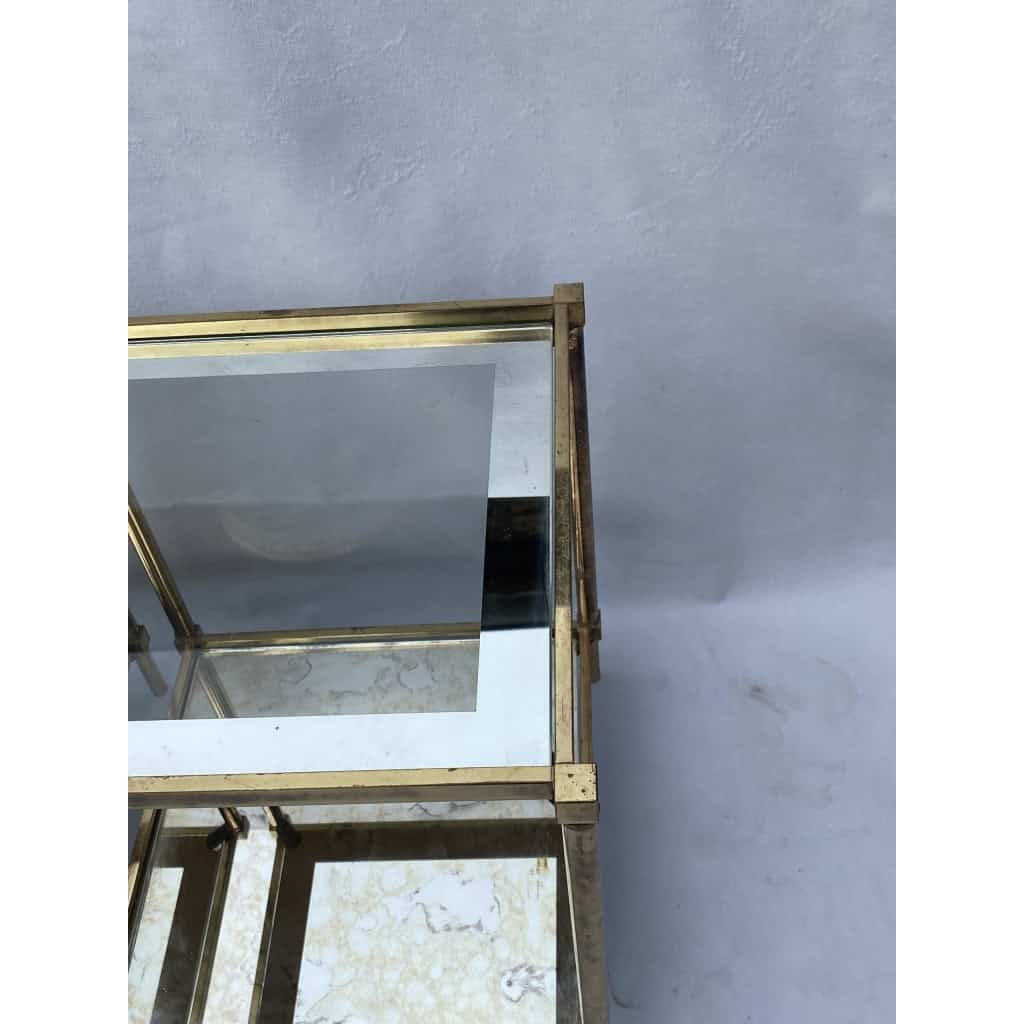 1970′ Paire De Bouts De Canapés Ramsay en Laiton Avec Miroirs Vieillis | Biron 1970′ Paire De Bouts De Canapés Ramsay en Laiton Avec Miroirs Vieillis