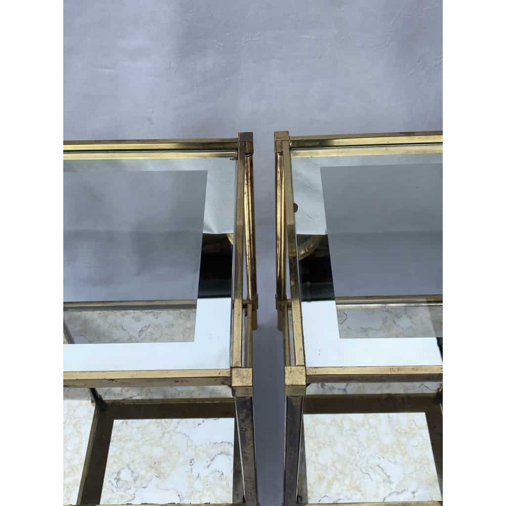 1970′ Paire De Bouts De Canapés Ramsay en Laiton Avec Miroirs Vieillis | Biron 1970′ Paire De Bouts De Canapés Ramsay en Laiton Avec Miroirs Vieillis