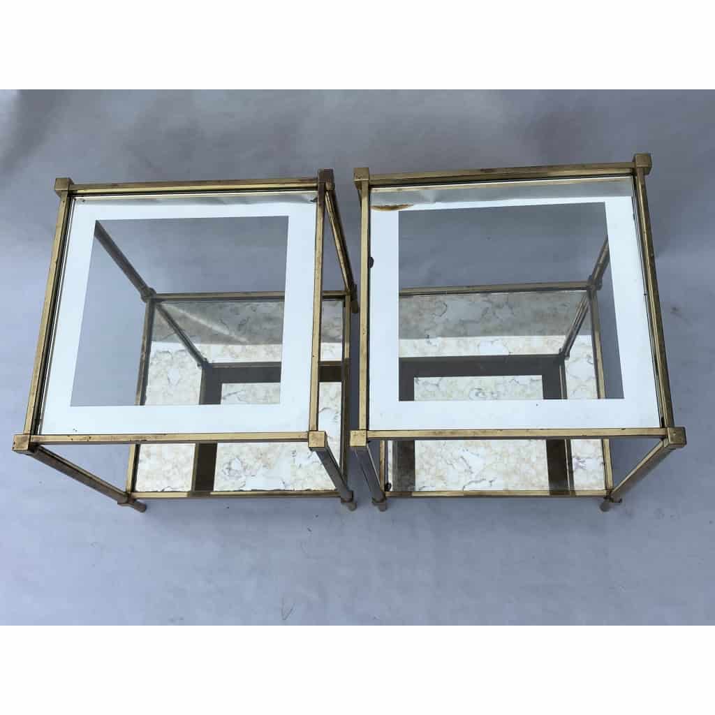 1970′ Paire De Bouts De Canapés Ramsay en Laiton Avec Miroirs Vieillis | Biron 1970′ Paire De Bouts De Canapés Ramsay en Laiton Avec Miroirs Vieillis