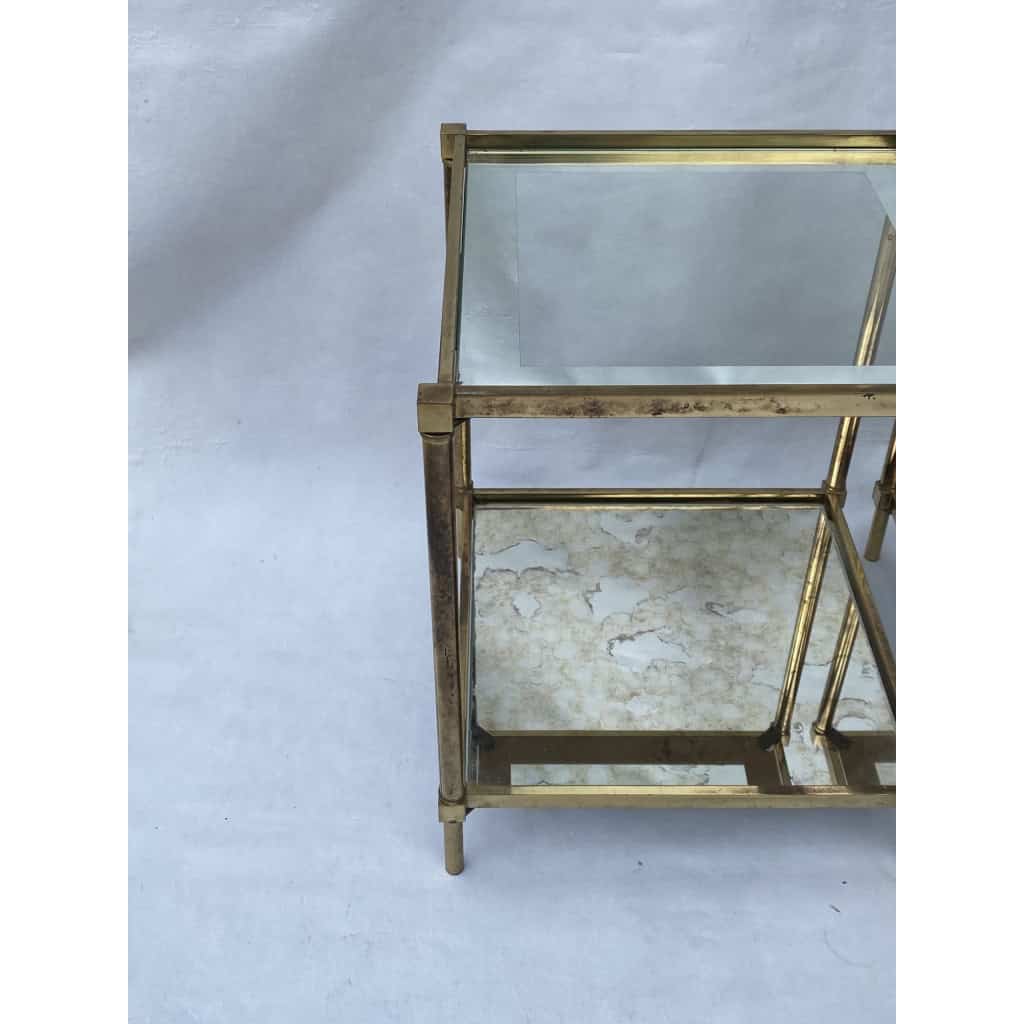 1970′ Paire De Bouts De Canapés Ramsay en Laiton Avec Miroirs Vieillis | Biron 1970′ Paire De Bouts De Canapés Ramsay en Laiton Avec Miroirs Vieillis
