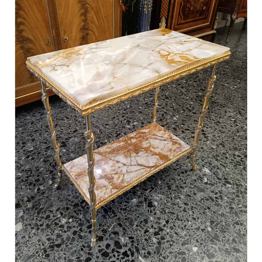 Table Desserte En Métal Doré Et Onix | Biron ||||||||