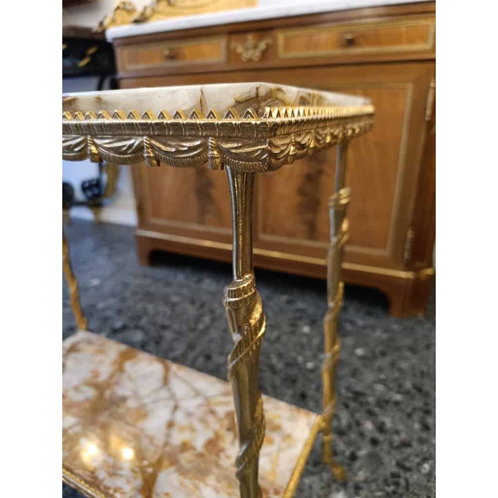 Table Desserte En Métal Doré Et Onix | Biron Table Desserte En Métal Doré Et Onix