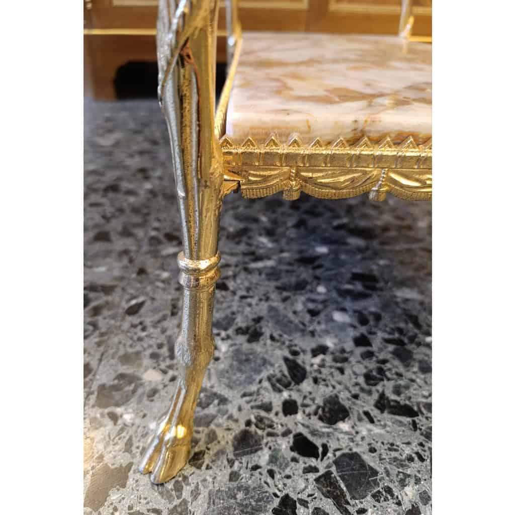Table Desserte En Métal Doré Et Onix | Biron Table Desserte En Métal Doré Et Onix