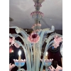 1950/70′ Lustre Murano à 6 Bras de Lumière en Verre Bleu Opalescent et Pâte de Verre Rose Et Sa paire d’Appliques