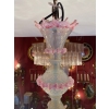 1950/70′ Lustre Murano à 6 Bras de Lumière en Verre Bleu Opalescent et Pâte de Verre Rose Et Sa paire d’Appliques
