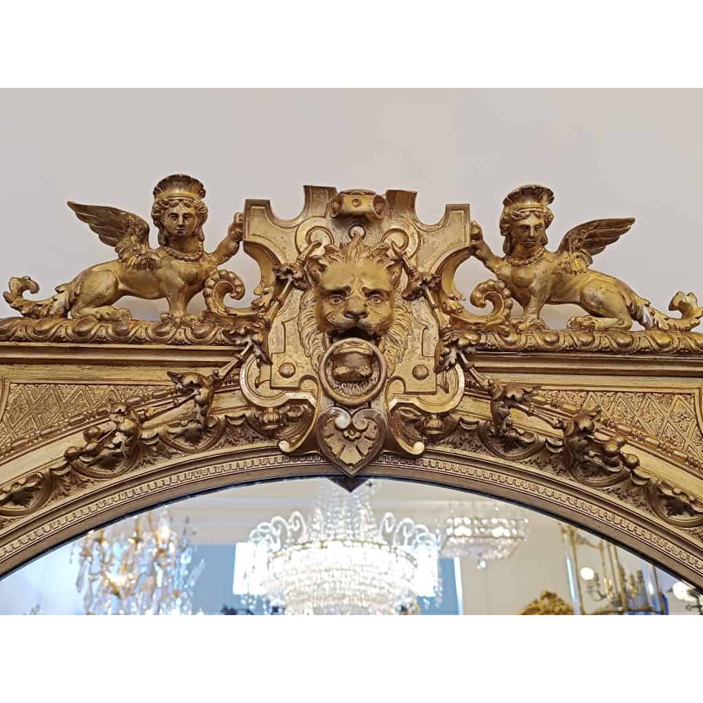 Miroir Doré à Décor De Lions d’époque 19ème | Biron Miroir Doré à Décor De Lions d'époque 19ème