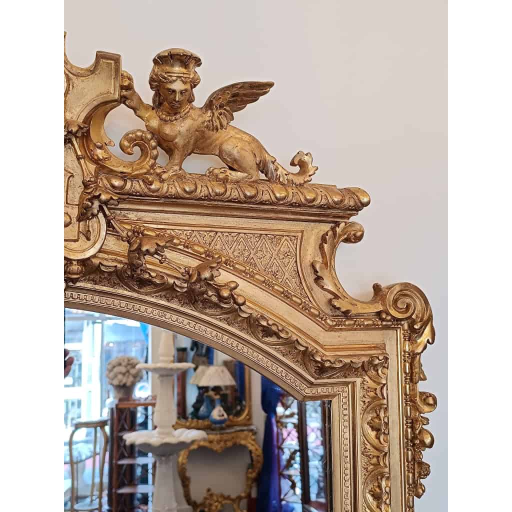 Miroir Doré à Décor De Lions d’époque 19ème | Biron Miroir Doré à Décor De Lions d'époque 19ème