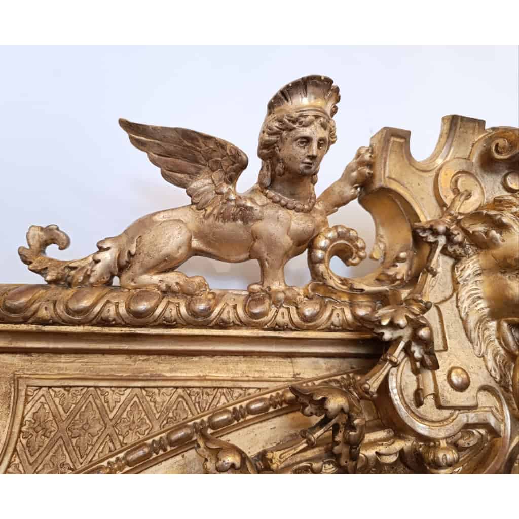 Miroir Doré à Décor De Lions d’époque 19ème | Biron Miroir Doré à Décor De Lions d'époque 19ème