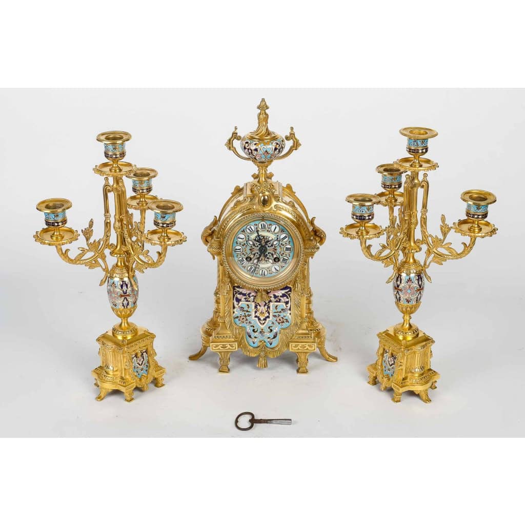 Une garniture en bronze doré et émail cloisonné fin XIXème siècle | Biron Une garniture en bronze doré et émail cloisonné fin XIXème siècle