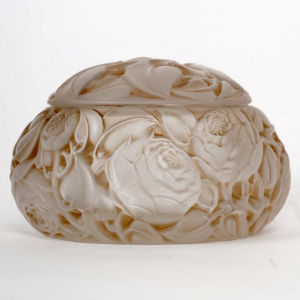Boîte « Dinard » verre blanc patiné sépia de René LALIQUE | Biron ||||||||||