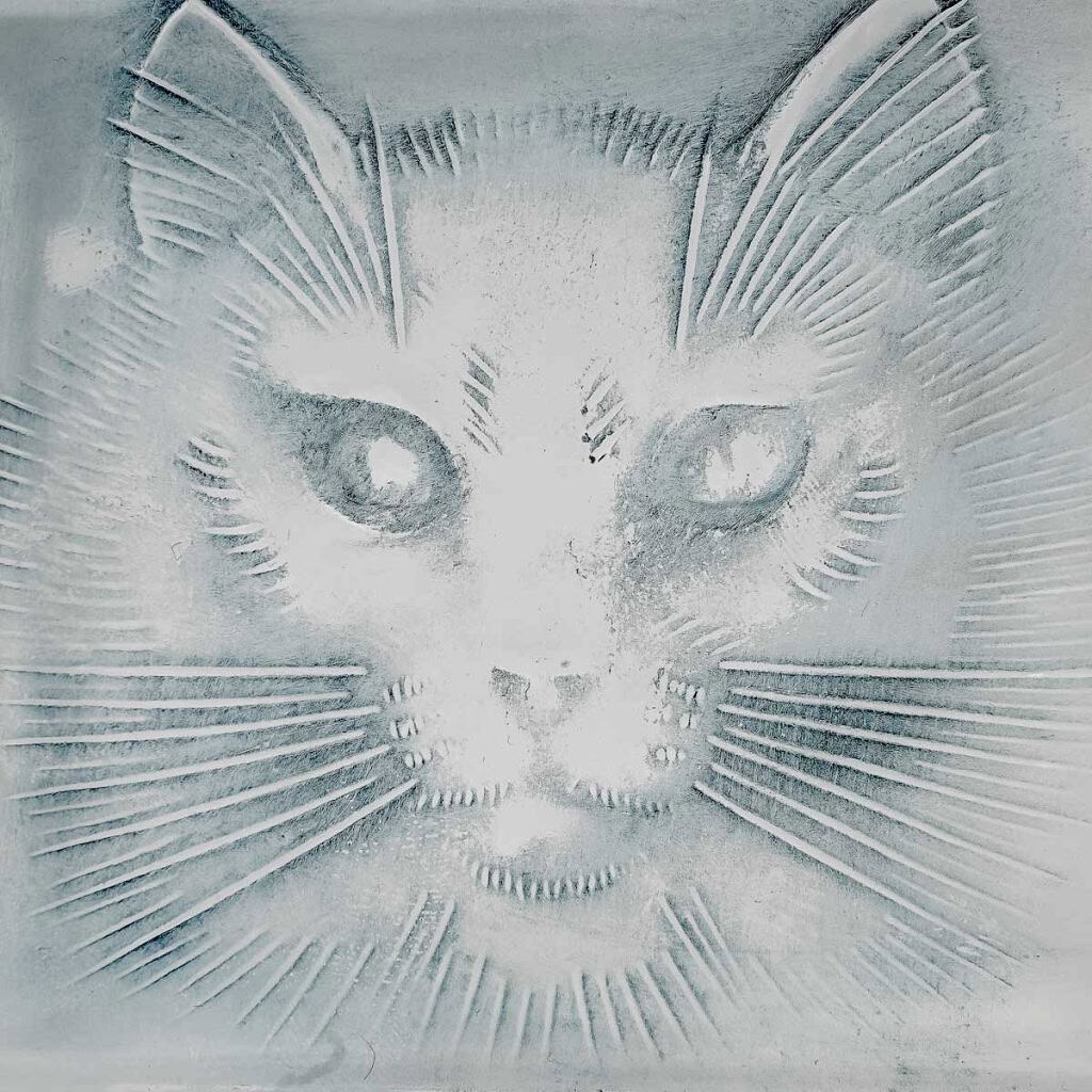 Boîte « Chat » verre blanc patiné bleu de René LALIQUE | Biron Boîte "Chat" verre blanc patiné bleu de René LALIQUE