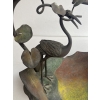 1900′ Corbeille A Fruit Bronze Patiné Art Nouveau, Grue Du Japon Et Nénuphars