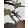 1900′ Corbeille A Fruit Bronze Patiné Art Nouveau, Grue Du Japon Et Nénuphars