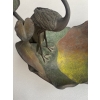1900′ Corbeille A Fruit Bronze Patiné Art Nouveau, Grue Du Japon Et Nénuphars