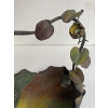 1900′ Corbeille A Fruit Bronze Patiné Art Nouveau, Grue Du Japon Et Nénuphars