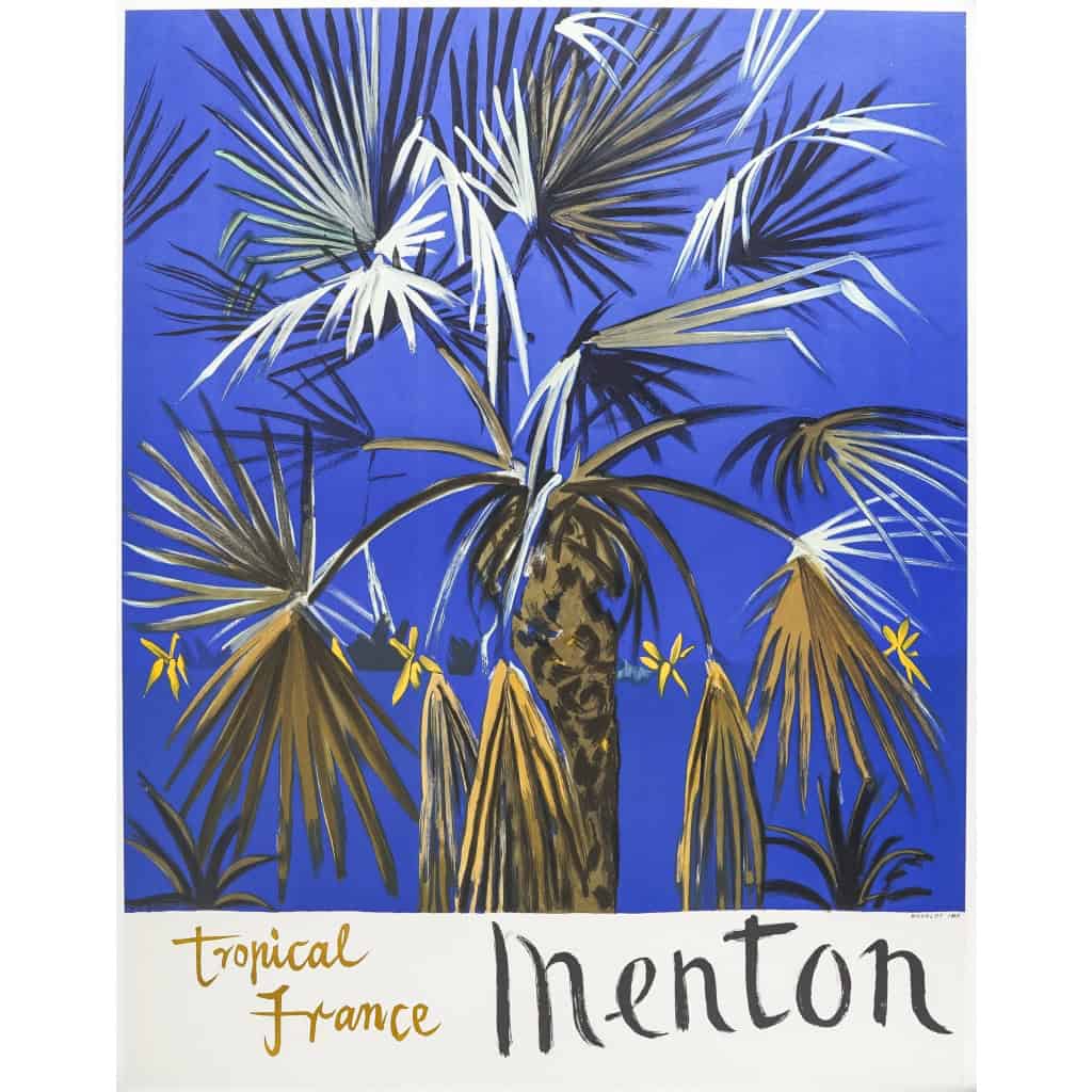 Affiche Originale, Sutherland, Menton, Cote d’Azur, Palmier, Vacances Plage 1964 | Biron ||