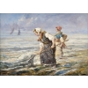 Tableau d’Eugène Tourrette, pêche à l’épuisette | Biron Tableau d'Eugène Tourrette, pêche à l'épuisette