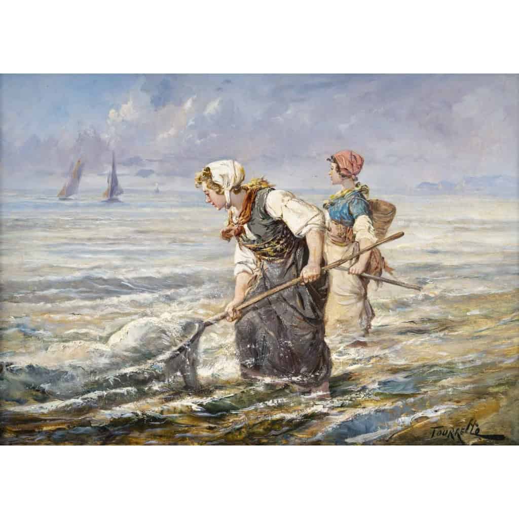 Tableau d’Eugène Tourrette, pêche à l’épuisette | Biron Tableau d'Eugène Tourrette, pêche à l'épuisette