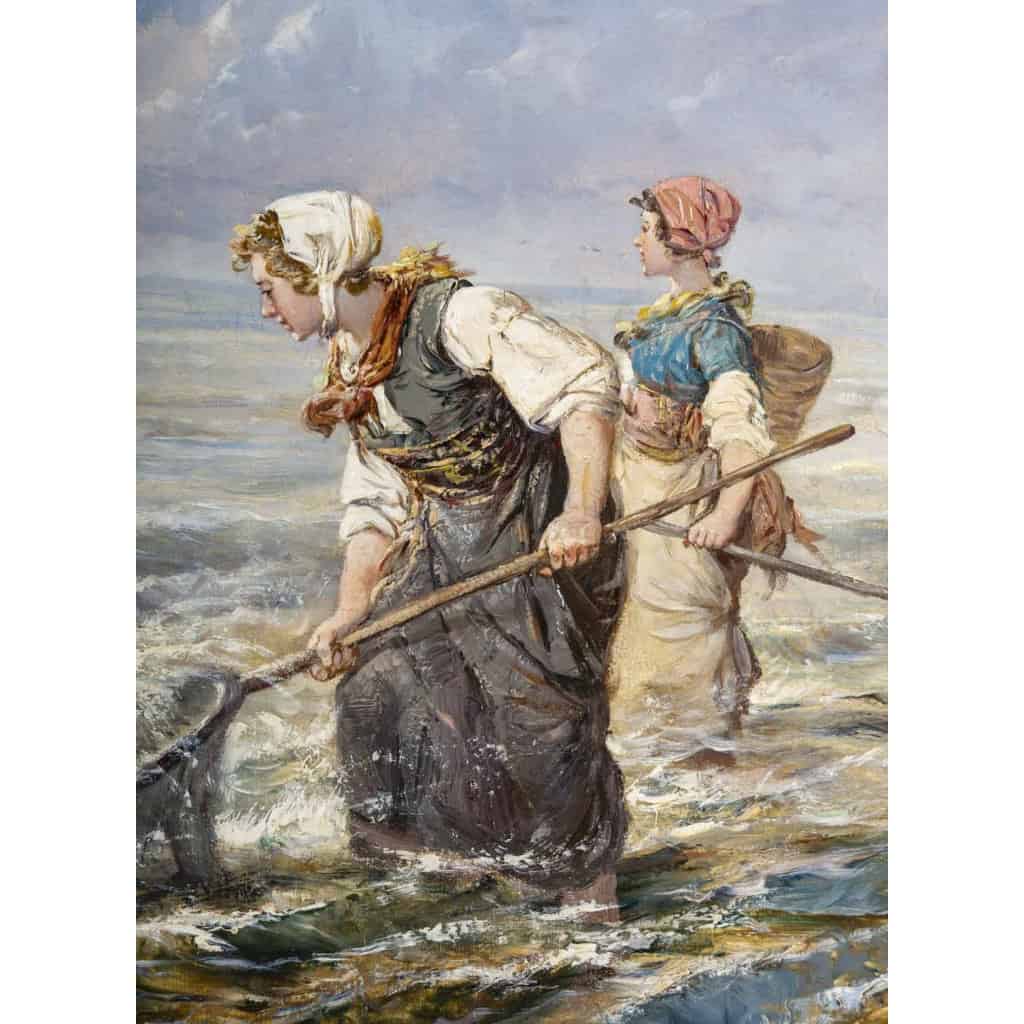Tableau d’Eugène Tourrette, pêche à l’épuisette | Biron Tableau d'Eugène Tourrette, pêche à l'épuisette