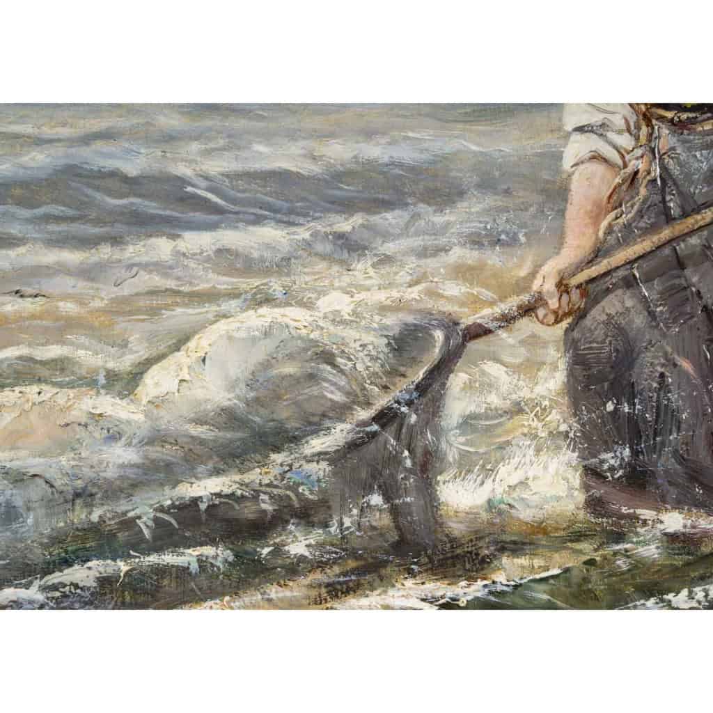 Tableau d’Eugène Tourrette, pêche à l’épuisette | Biron Tableau d'Eugène Tourrette, pêche à l'épuisette