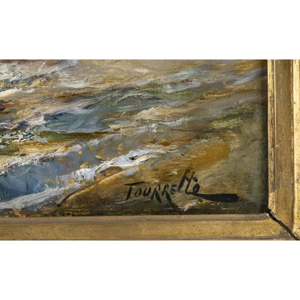 Tableau d’Eugène Tourrette, pêche à l’épuisette | Biron Tableau d'Eugène Tourrette, pêche à l'épuisette