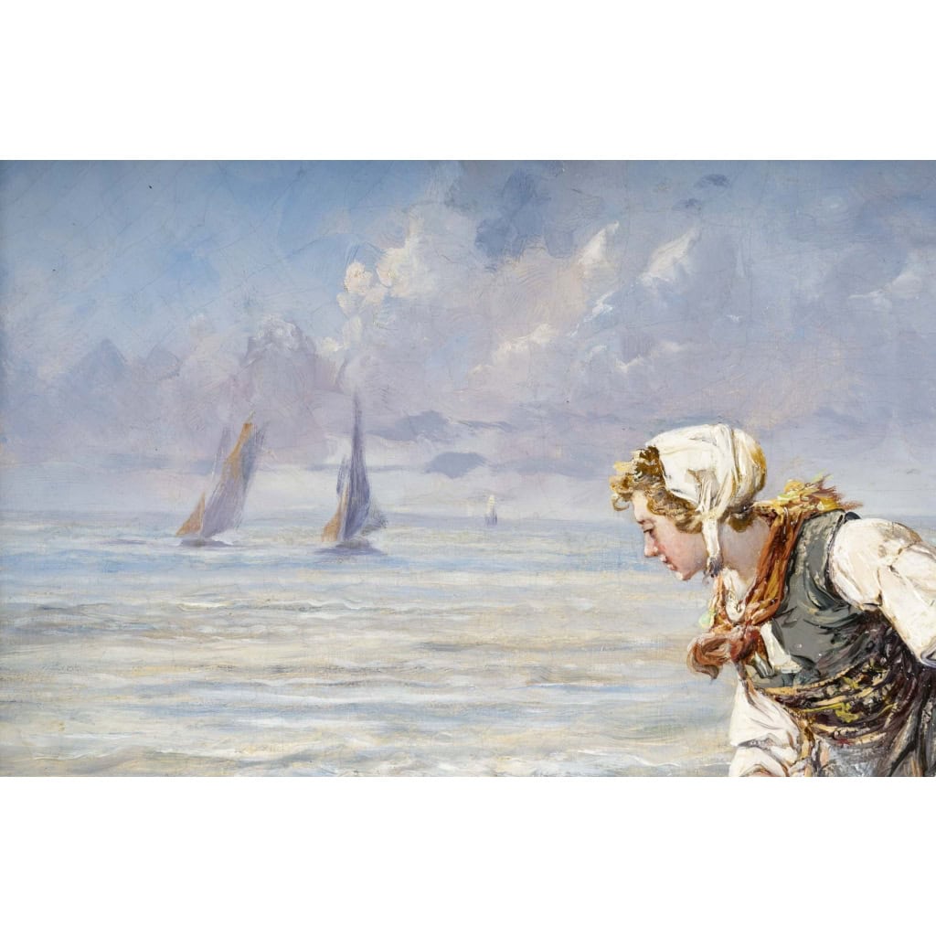 Tableau d’Eugène Tourrette, pêche à l’épuisette | Biron Tableau d'Eugène Tourrette, pêche à l'épuisette