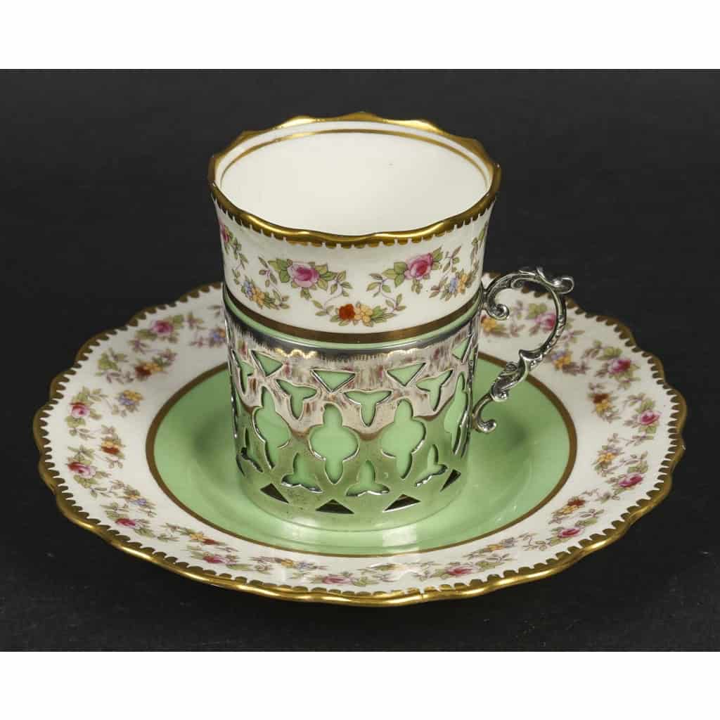Ensemble de tasses en porcelaine et argent, Angleterre, AYNSLEY, XIXème siècle | Biron Ensemble de tasses en porcelaine et argent, Angleterre, AYNSLEY, XIXème siècle