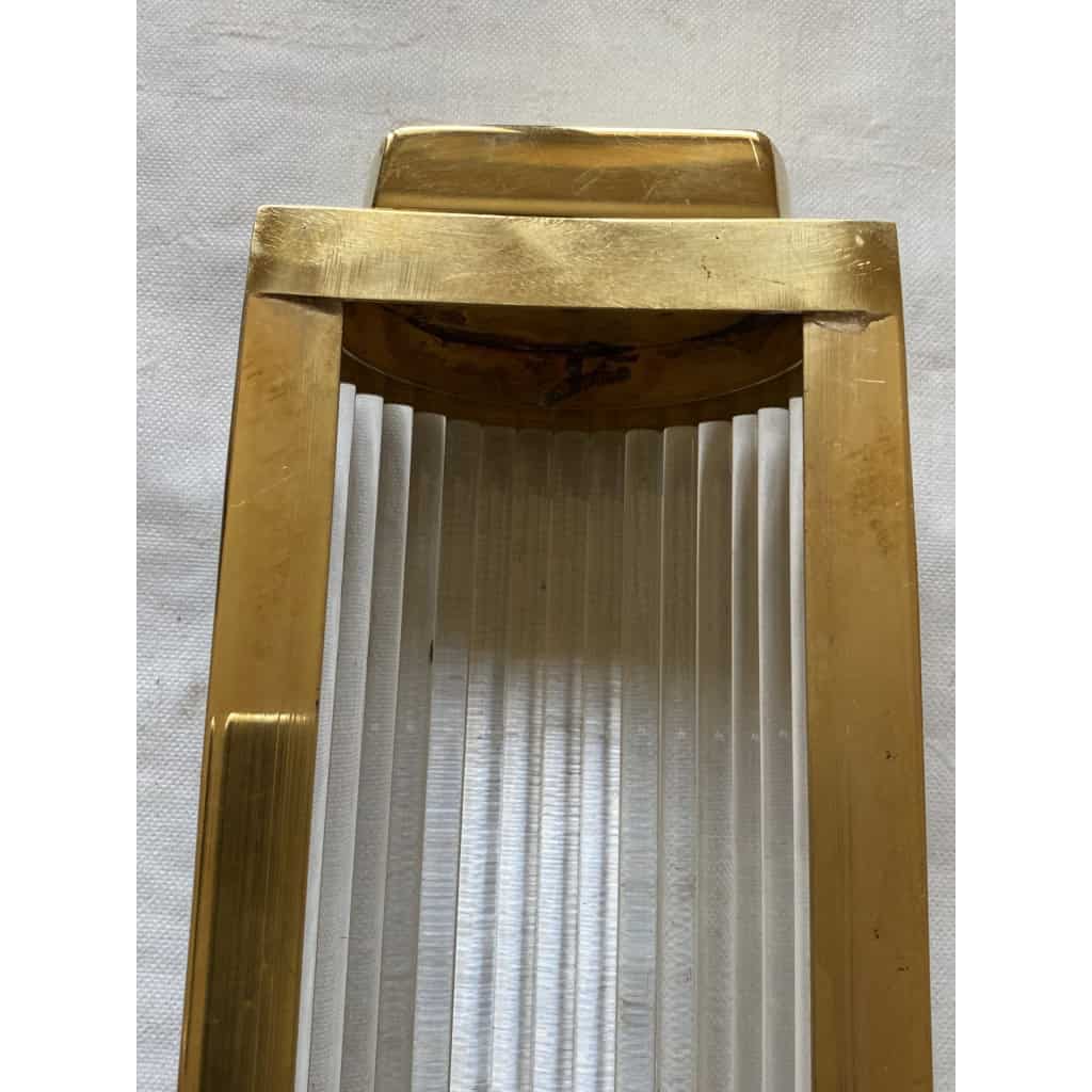 1970’ Paire D’Appliques En Laiton Ou Bronze A Tubes de Verre Style Genet Michon Ou Petitot | Biron 1970’ Paire D’Appliques En Laiton Ou Bronze A Tubes de Verre Style Genet Michon Ou Petitot