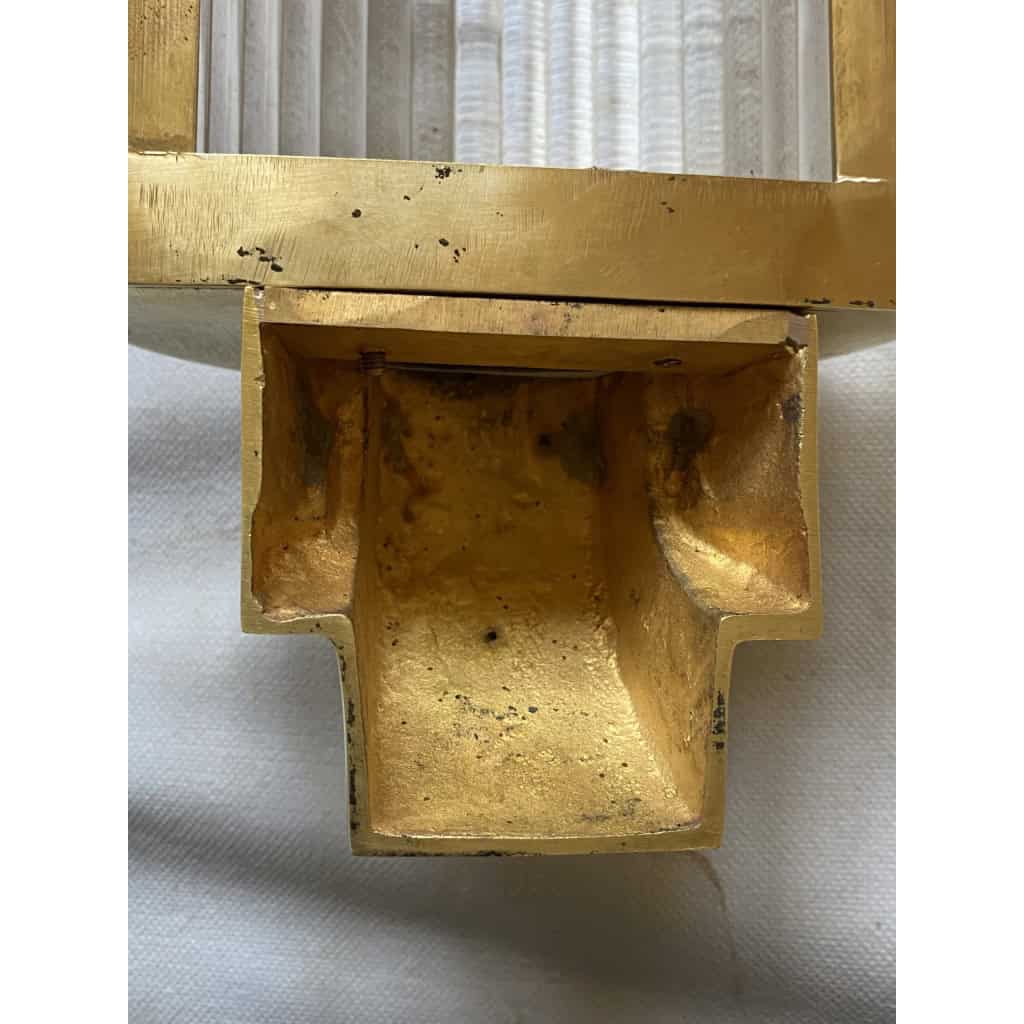 1970’ Paire D’Appliques En Laiton Ou Bronze A Tubes de Verre Style Genet Michon Ou Petitot | Biron 1970’ Paire D’Appliques En Laiton Ou Bronze A Tubes de Verre Style Genet Michon Ou Petitot