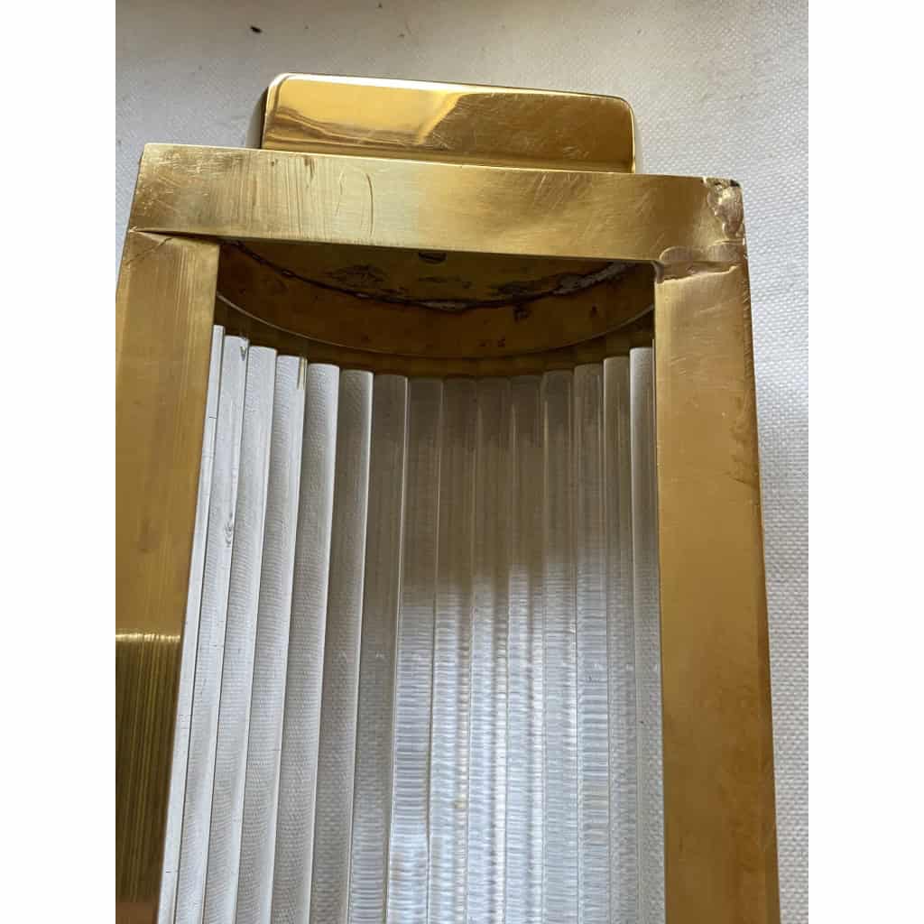 1970’ Paire D’Appliques En Laiton Ou Bronze A Tubes de Verre Style Genet Michon Ou Petitot | Biron 1970’ Paire D’Appliques En Laiton Ou Bronze A Tubes de Verre Style Genet Michon Ou Petitot