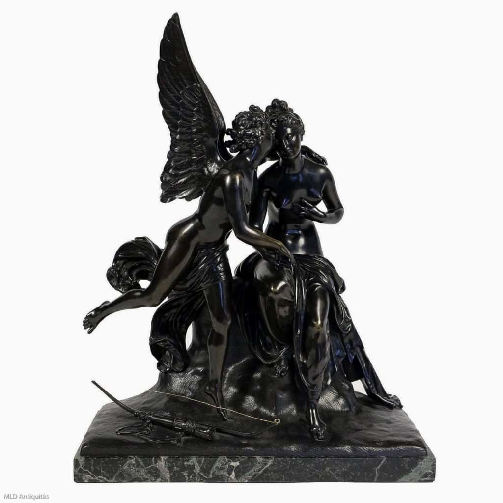 Groupe en bronze à patine noire Ange et Nymphe époque Romantique vers 1830-1840 | Biron Groupe en bronze à patine noire Ange et Nymphe époque Romantique vers 1830-1840
