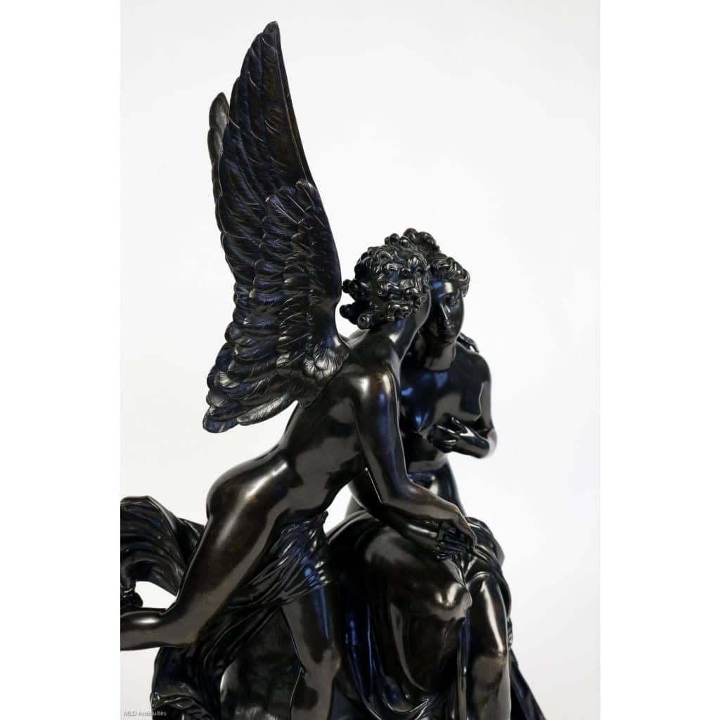 Groupe en bronze à patine noire Ange et Nymphe époque Romantique vers 1830-1840 | Biron Groupe en bronze à patine noire Ange et Nymphe époque Romantique vers 1830-1840