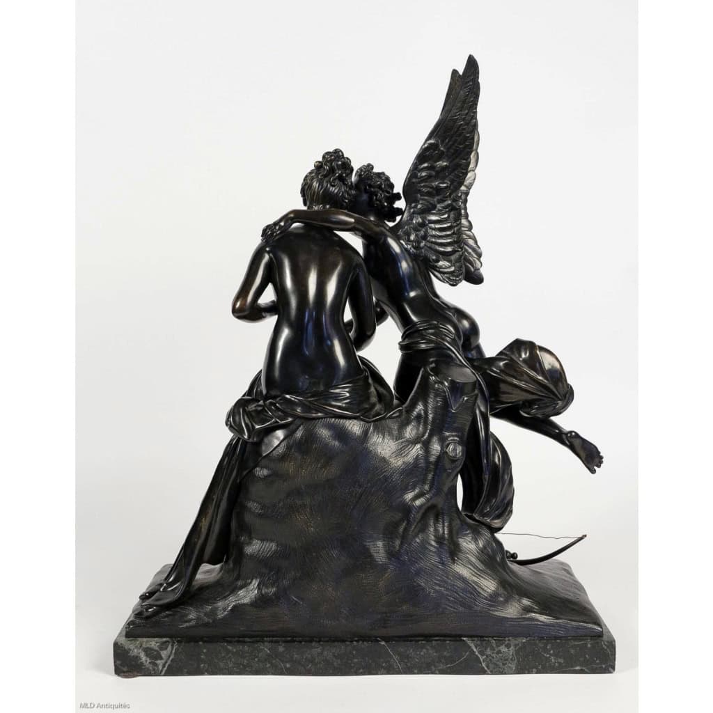 Groupe en bronze à patine noire Ange et Nymphe époque Romantique vers 1830-1840 | Biron Groupe en bronze à patine noire Ange et Nymphe époque Romantique vers 1830-1840