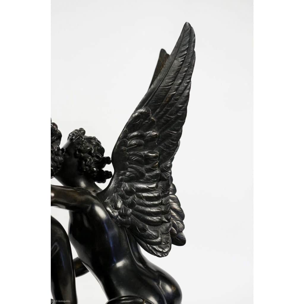 Groupe en bronze à patine noire Ange et Nymphe époque Romantique vers 1830-1840 | Biron Groupe en bronze à patine noire Ange et Nymphe époque Romantique vers 1830-1840