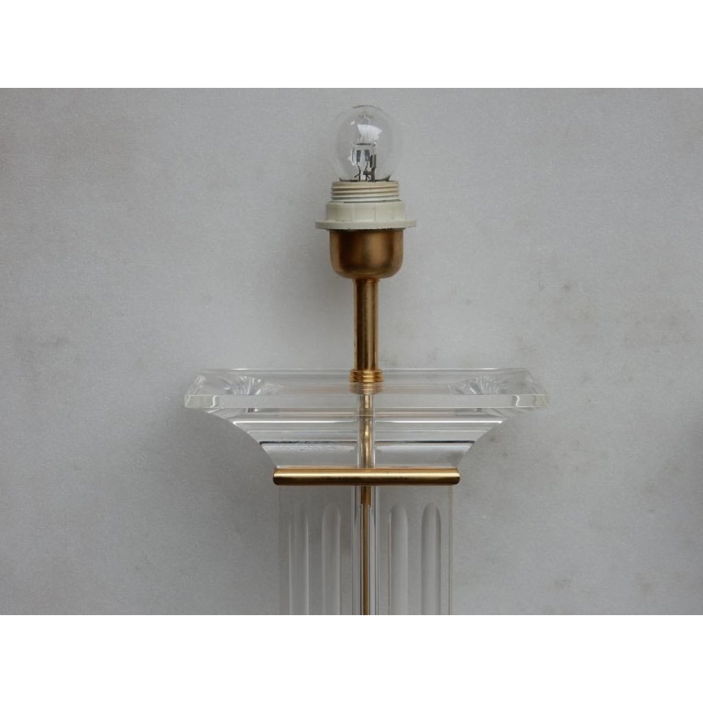 1970′ Paire de Lampes en Altuglas Décor Colonnes
