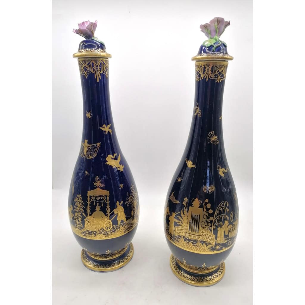 Paire De Vases Bouteille en porcelaine de Meissen XIXème | Biron ||