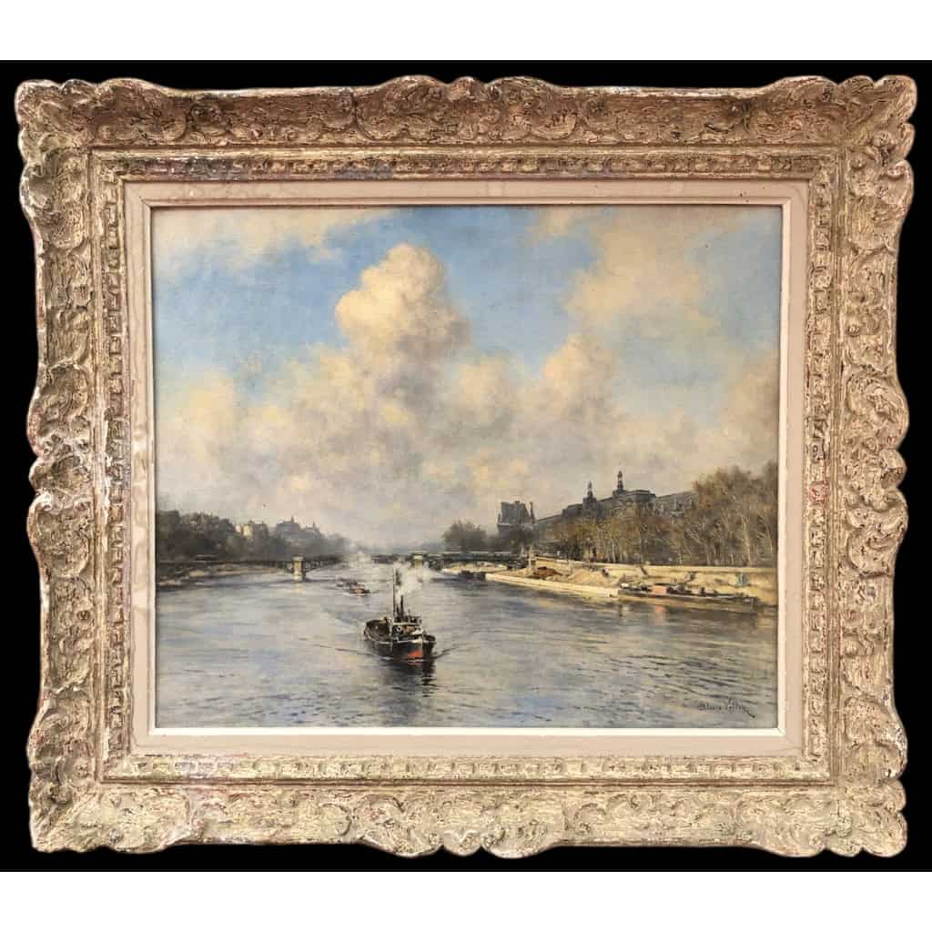 VOLLON Alexis Tableau Debut 20è Paris Remorqueur Sur La Seine Huile Signee Certificat d’authenticité | Biron ||||||||