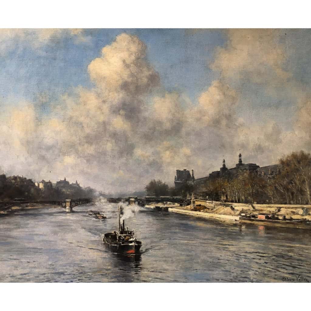 VOLLON Alexis Tableau Debut 20è Paris Remorqueur Sur La Seine Huile Signee Certificat d’authenticité | Biron VOLLON Alexis Tableau Debut 20è Paris Remorqueur Sur La Seine Huile Signee Certificat