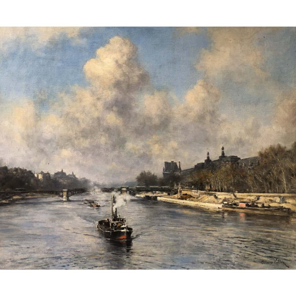 VOLLON Alexis Tableau Debut 20è Paris Remorqueur Sur La Seine Huile Signee Certificat d’authenticité | Biron VOLLON Alexis Tableau Debut 20è Paris Remorqueur Sur La Seine Huile Signee Certificat