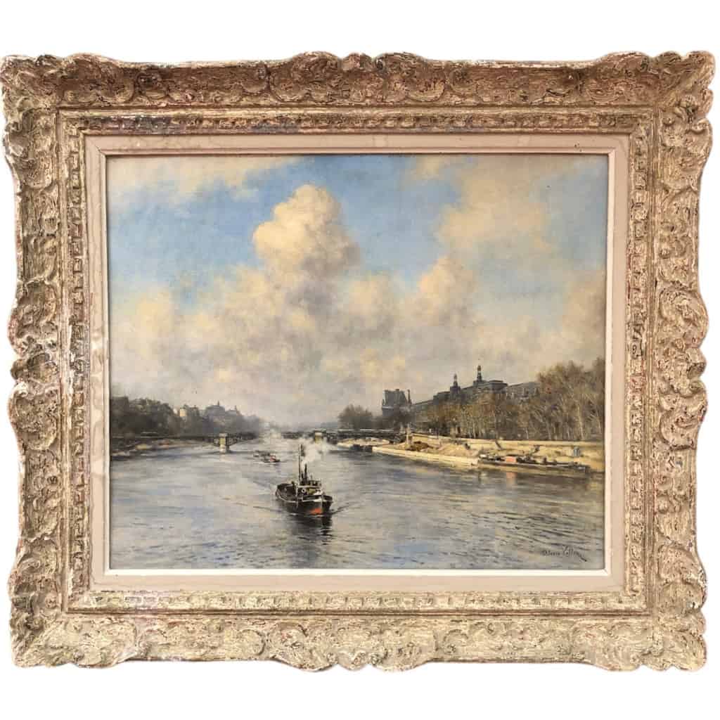 VOLLON Alexis Tableau Debut 20è Paris Remorqueur Sur La Seine Huile Signee Certificat d’authenticité | Biron VOLLON Alexis Tableau Debut 20è Paris Remorqueur Sur La Seine Huile Signee Certificat