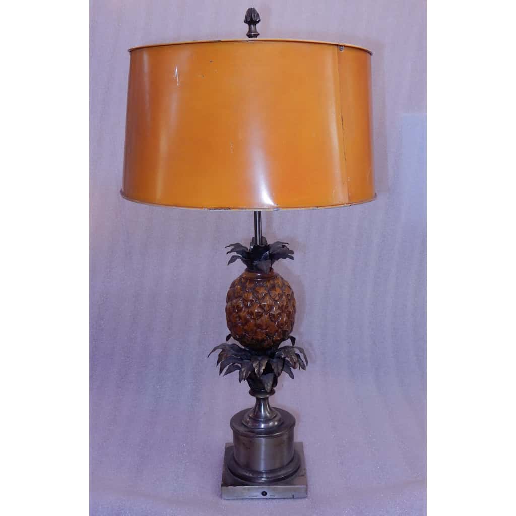 1950/70 Lampe à l’Ananas en Bronze Argenté, Abat-jour en Métal, Signée Charles, Made In France | Biron |||||||||||