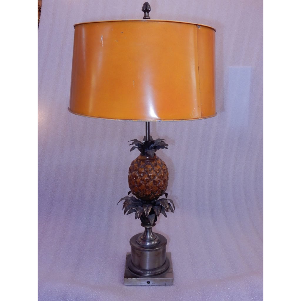 1950/70 Lampe à l’Ananas en Bronze Argenté, Abat-jour en Métal, Signée Charles, Made In France | Biron 1950/70 Lampe à l’Ananas en Bronze Argenté, Abat-jour en Métal, Signée Charles, Made In France