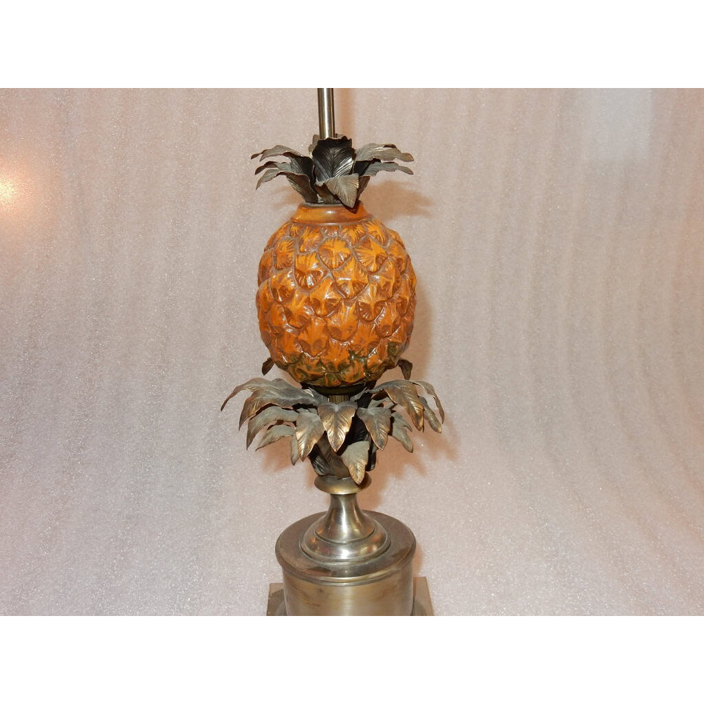 1950/70 Lampe à l’Ananas en Bronze Argenté, Abat-jour en Métal, Signée Charles, Made In France | Biron 1950/70 Lampe à l’Ananas en Bronze Argenté, Abat-jour en Métal, Signée Charles, Made In France