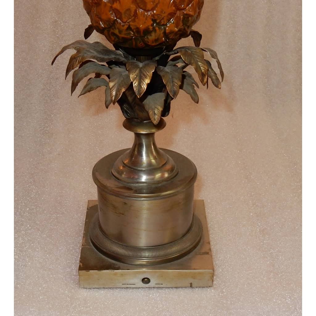 1950/70 Lampe à l’Ananas en Bronze Argenté, Abat-jour en Métal, Signée Charles, Made In France | Biron 1950/70 Lampe à l’Ananas en Bronze Argenté, Abat-jour en Métal, Signée Charles, Made In France